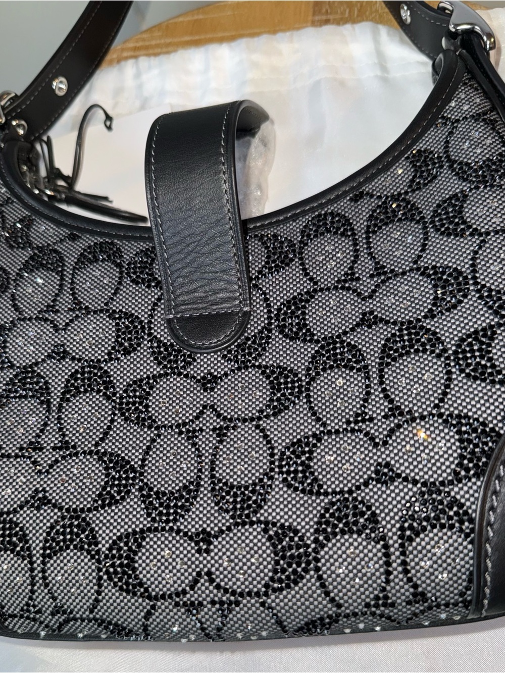 BNWT!!! Limited Edition Coach Black Signature Crystal Hampton Hobo Bag - Picture 7 of 9